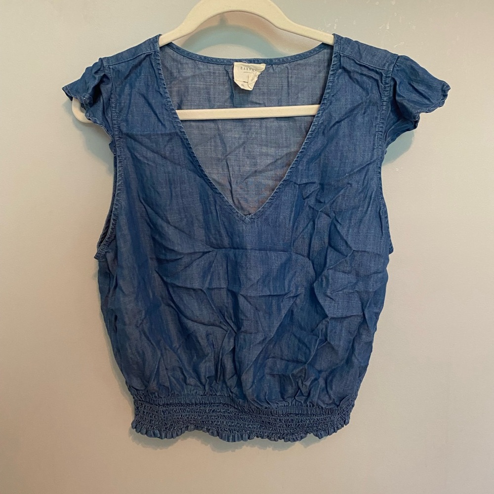 Francesca's Collections Blue Puff Sleeve Ruffled Blouse